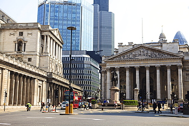 The Bank of England and Royal Exchange, Threadneedle Street, City of London, London, England, United Kingdom, Europe