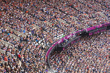 Large crowd of spectators in the Olympic Stadium for 2012 Olympic Games, London, England, United Kingdom, Europe