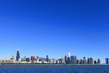 Skyline from Lake Michigan, Chicago, Illinois, United States of America, North America