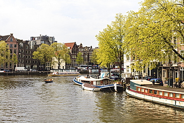 Houseboats on the Amstel River, Amsterdam, Netherlands, Europe