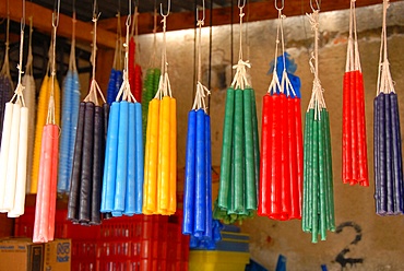 Colored candles, Antigua, Guatemala, Central America