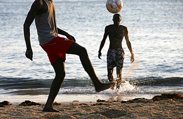 Football on Saly beach, Saly, Thies, Senegal, West Africa, Africa