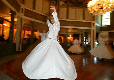 Whirling dervishes at Uskudar's convent, Istanbul, Turkey, Europe