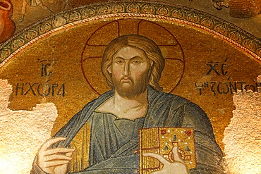 Roof mosaic of Christ the Pantocrator, Church of St. Saviour in Chora, Istanbul, Turkey, Europe