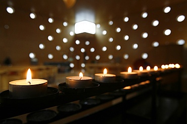 Candles in Christus Hoffnung der Welt church, Vienna, Austria, Europe