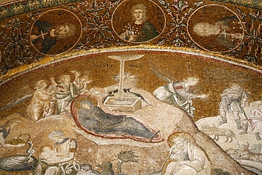 Mosaic depicting Mary giving birth to Jesus Christ in Kariye Camii (Holy Saviour in Chora church ), Istanbul, Turkey, Europe