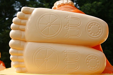 Close-up of Reclining Buddha's feet, Sainte-Foy-les-Lyon, Rhone, France, Europe