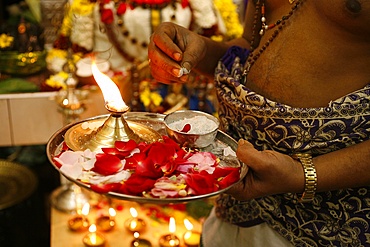 Hindu puja (celebration) in a Sri Lankan temple, Paris, France, Europe