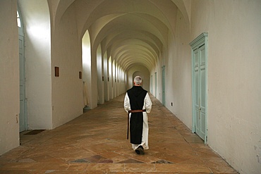 Monk at Citeaux abbey, St. Nicolas les Citeaux, Cote d'Or, Burgundy, France, Europe