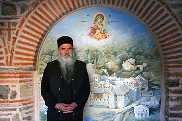 Monk at Koutloumoussiou monastery, UNESCO World Heritage Site, Mount Athos, Greece, Europe