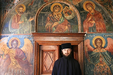 Serbian monk at Koutloumoussiou monastery, UNESCO World Heritage Site, Mount Athos, Greece, Europe