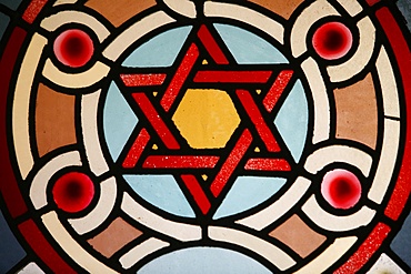 Stained glass window in Eldrige Street Synagogue, Manhattan, New York, United States of America, North America