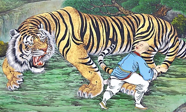 Zen koan painting depicting monk and tiger, Seoul, South Korea, Asia