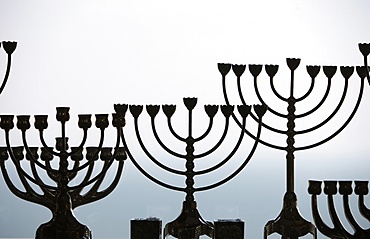 Hanoukias (Hanukkah menorahs), Galilee, Israel, Middle East