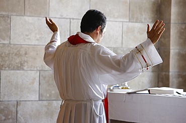 Mass in Dominus Flevit chapel, Jerusalem, Israel, Middle East