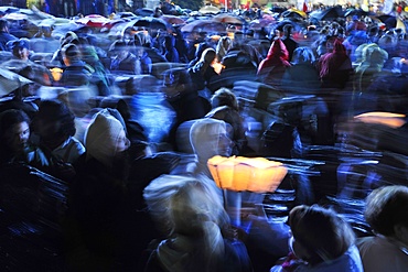 Worshippers with candles, Pope Benedict XVI's visit to Lourdes, Hautes Pyrenees, France, Europe