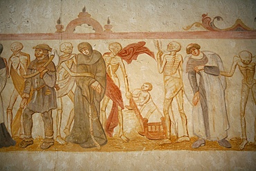 A 15th century fresco depicting a death dance, La Ferte-Loupiere, Yonne, France, Europe