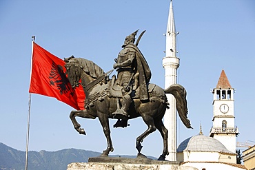 Skanderberg statue, Tirana, Albania, Europe