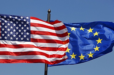 American and European flags, Albania, Europe