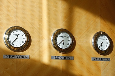 Hotel clocks, Valletta, Malta, Europe