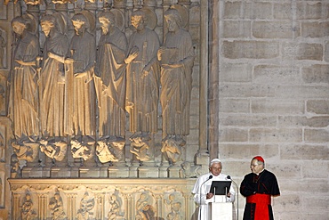 Pope Benedict XVI and Cardinal Andre Vingt-Trois outside Notre Dame cathedral, Paris, France, Europe