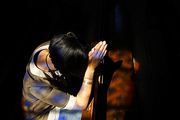 Prayer in church, Servoz, Haute Savoie, France, Europe