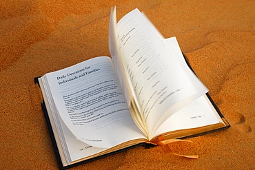 Prayer book on sand, Dubai, United Arab Emirates, Middle East