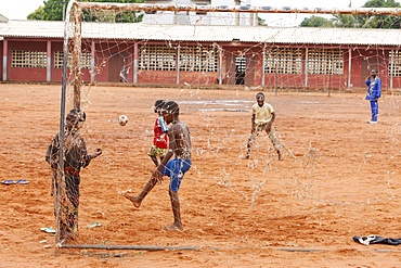 Soccer game in a school, Lome, Togo, West Africa, Africa