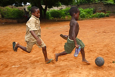 Soccer game in a school, Lome, Togo, West Africa, Africa