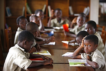 School children in the library, Lome, Togo, West Africa, Africa