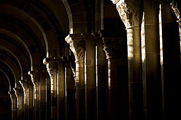 Southern aisle, lit up during the winter solstice, Vezelay Basilica, UNESCO World Heritage Site, Bourgogne, France, Europe