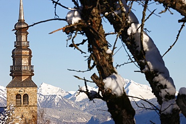 Combloux church spire, Combloux, Haute Savoie, France, Europe