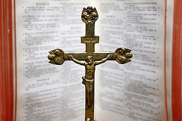 Crucifix and Bible, Saint Gervais, Haute Savoie, France, Europe