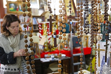 Religious objects sold at a flea market, Cluses, Haute Savoie, France, Europe