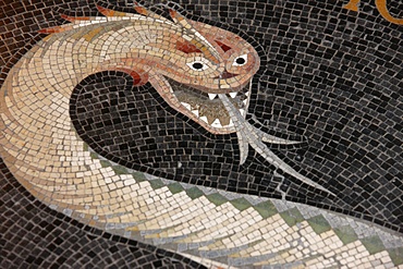 Mosaic of the serpent that said to the woman, no, you shall not die the death, in Fourviere Basilica, Lyon, Rhone, France, Europe