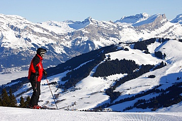 Skier in Megeve, Haute Savoie, French Alps, France, Europe