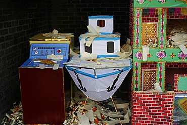 Paper offering for the dead at Kun Lam temple, Macao, China, Asia