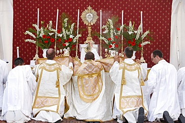 Mass, traditionalist Catholic pilgrimage, Gas, Eure-et-Loir, France, Europe