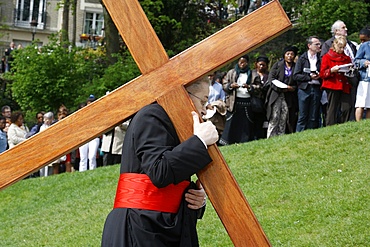 Paris Archbishop carrying a cross on Good Friday, Paris, France, Europe