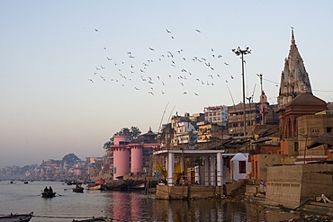 The Ganges River and ghats of Varanasi, Uttar Pradesh, India, Asia