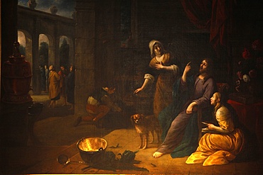 Painting depicting Jesus with sisters Mary and Martha, Saint Gervias-Saint Protais church, Paris, France, Europe