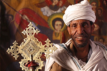 Priest Kies Demle in Beit Merkorios church, Lalibela, Wollo, Ethiopia, Africa