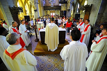 Ascension Mass at Mont Saint Michel abbey, Normandy, France, Europe