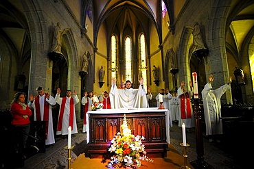 Ascension Mass at Mont Saint Michel abbey, Normandy, France, Europe