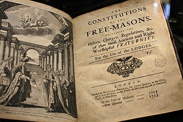 Title page of the Freemason Constitution, Freemasons' Museum, Paris, France, Europe