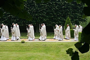 Procession in Saint-Pierre de Solesmes Abbey, Solesmes, Sarthe, Pays de la Loire, France, Europe