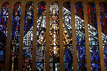 Stained glass showing Mary in the Notre-Dame de Consolation church, by Gabriel Loire, Hyeres, Var, Provence, France, Europe