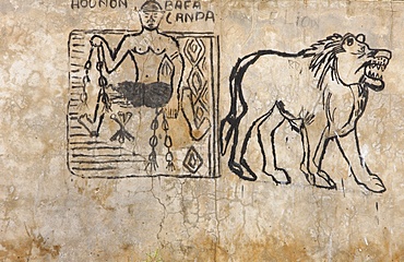 Wall painting depicting a Voodoo sorcerer, Lome, Togo, West Africa, Africa