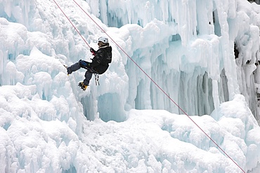 Ice rock climbing, Les Contamines, Haute-Savoie, France, Europe