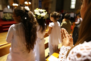 First Communion celebration in a Catholic church, Paris, France, Europe